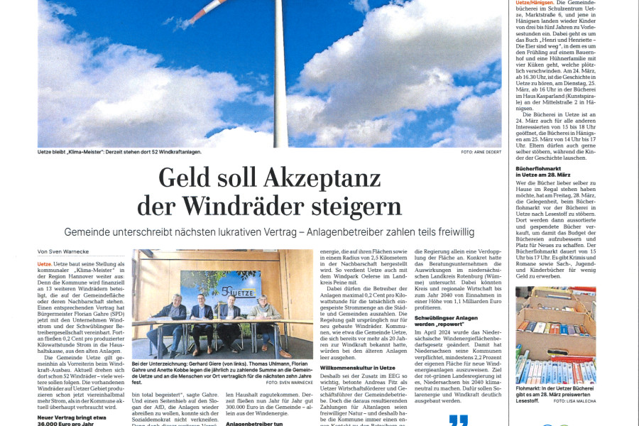 Hannover Allgemeine Zeitung - Geld soll Akzeptanz der Windräder steigern