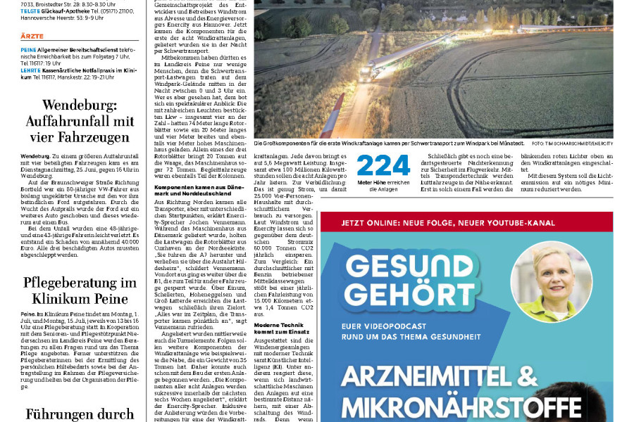 Peiner Allgemeine Zeitung - WP Münstedt Anlieferung Großkomponenten
