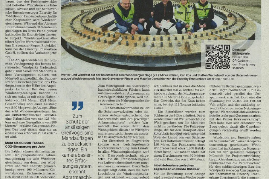 Peiner Allgemeine Zeitung - Südlich von Münstedt entsteht für 75 Millionen Euro ein neuer Windpark