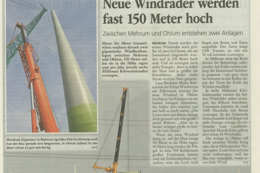 Peiner Allgemeine Zeitung - Neue Windräder werden fast 150 Meter hoch