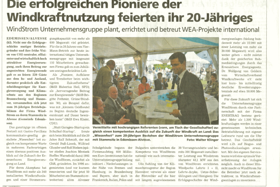 Marktspiegel Lehrte - Die erfolgreichen Poiniere der Windkraftnutzung feierten ihr 20-Jähriges