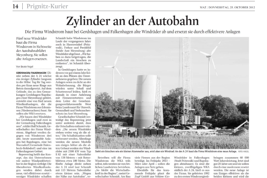 Prignitz Kurier - Zylinder an der Autobahn