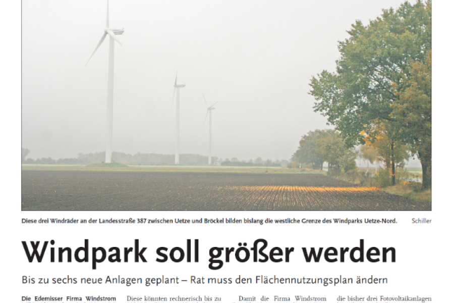 Anzeiger Burgdorf - Windpark soll größer werden