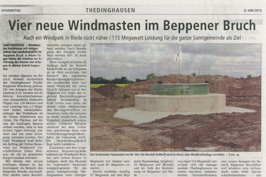 Achimer Kreisblatt - Vier neue Windmasten im Beppener Bruch