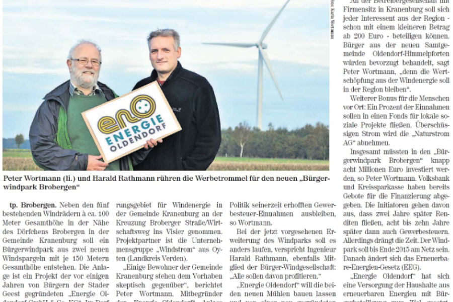 Stader Tageblatt - Bürgerwindpark Brobergen