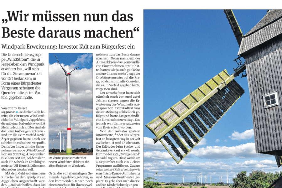 Volksstimme - Einladung zum Bürgerfest im Windpark Jeggeleben