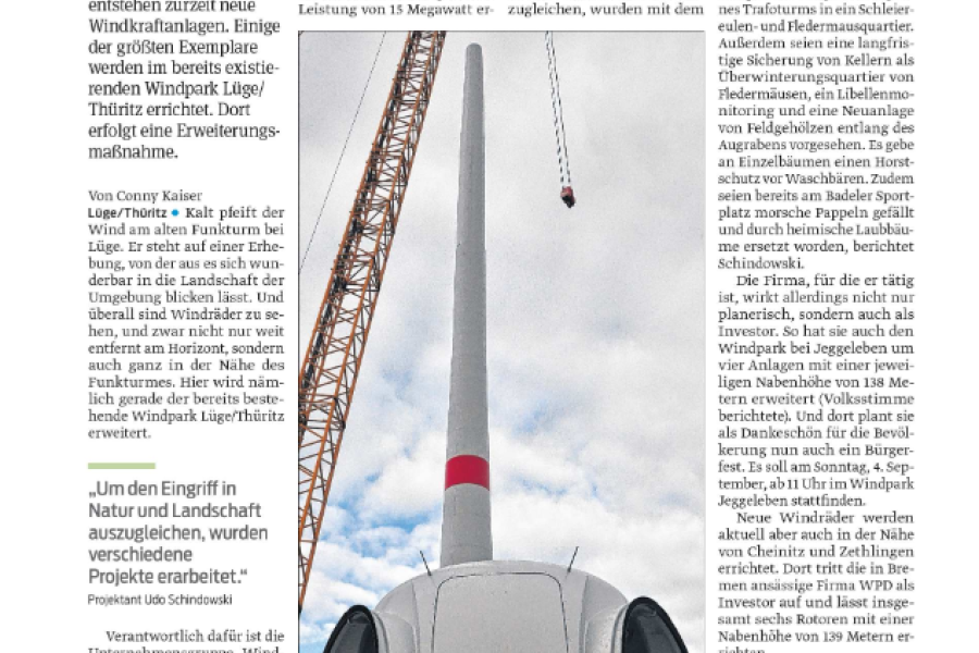 Volksstimme - 200-Meter-Windräder zwischen Thüritz und Lüge