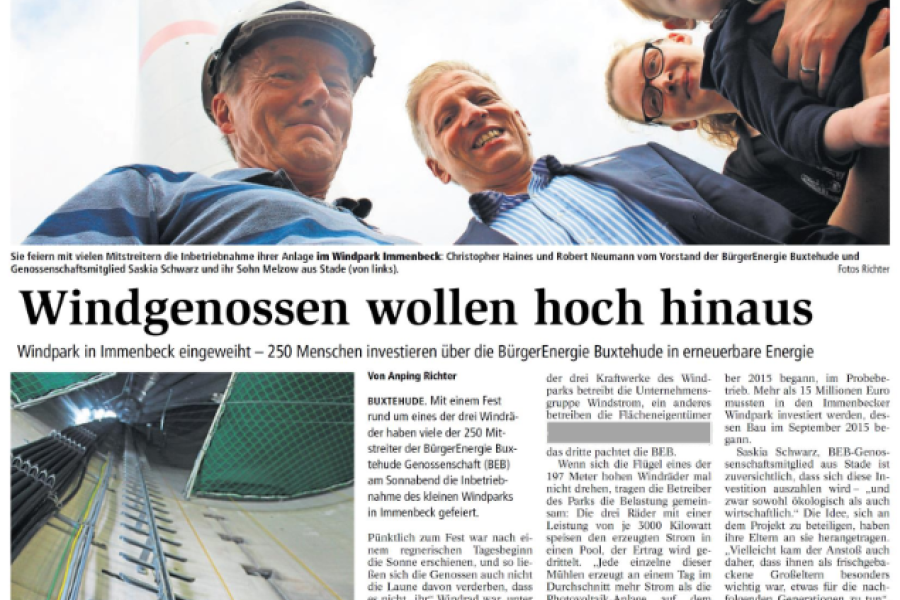 Buxtehuder Tagesblatt - Windgenossen wollen hoch hinaus