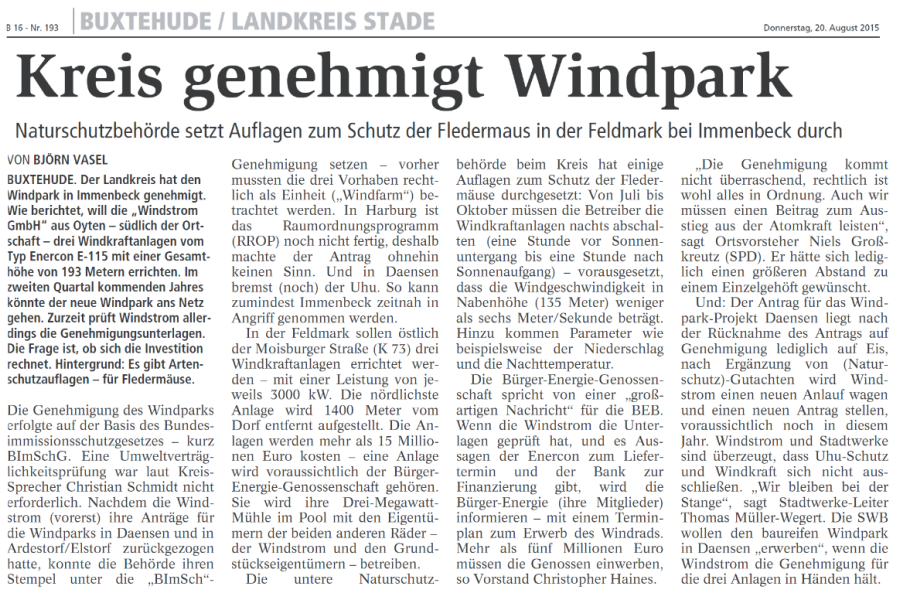 Buxtehuder Tageblatt - Kreis genehmigt Windpark