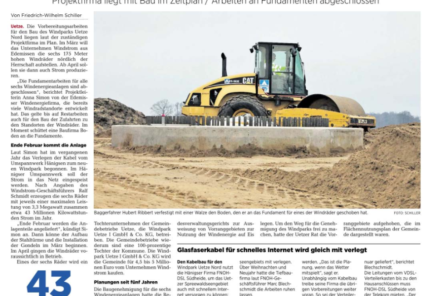Anzeiger Burgdorf & Uetze - Windpark soll im April in Betrieb gehen