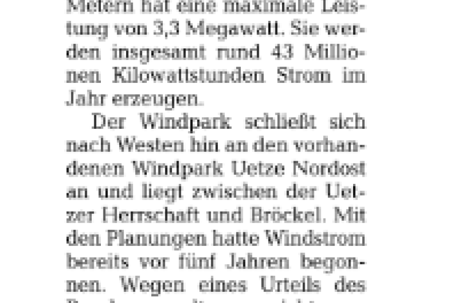 Anzeiger Burgdorf & Uetze - Windpark entsteht nach und nach