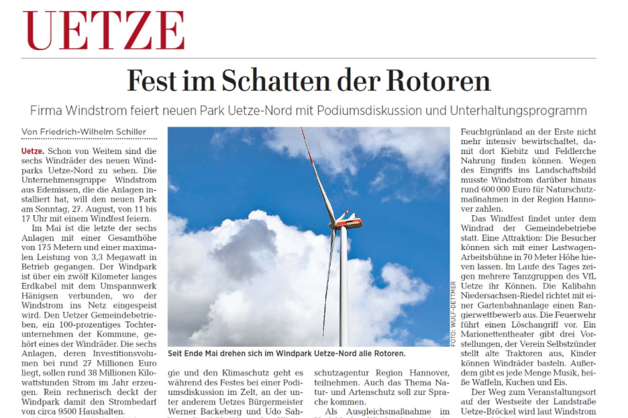 Hannoversche Allgemeine Zeitung - Fest im Schatten der Rotoren