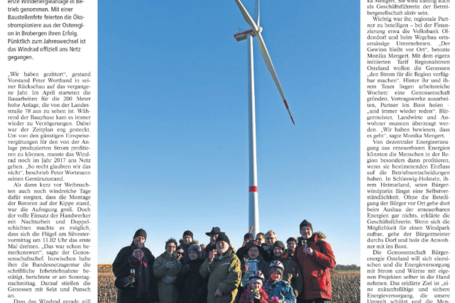 Stader Tageblatt - Bürgerwindparks gehört die Zukunft - WindStrom baut 2. Bürger-WEA im LK Stade