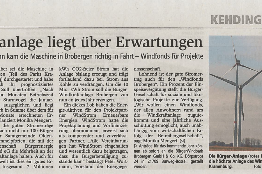Stader Tageblatt - Bürger-Windanlage liegt über Erwartungen