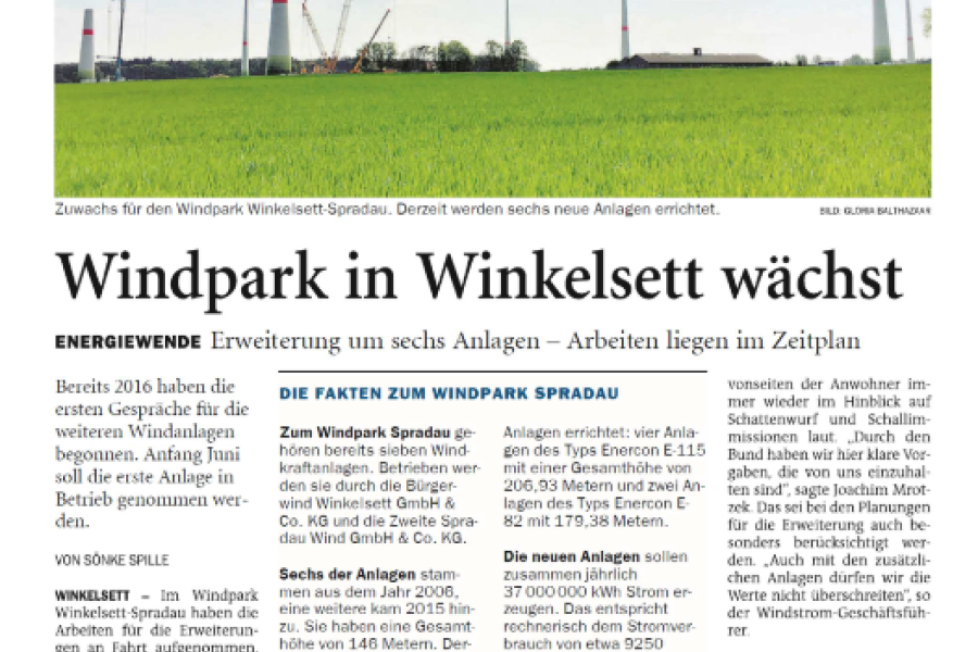 Nordwest Zeitung - Windpark Winkelsett wächst