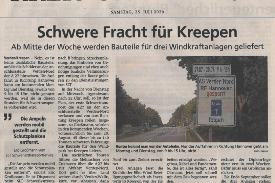 Achimer Kreisblatt - Schwere Fracht für Kreepen