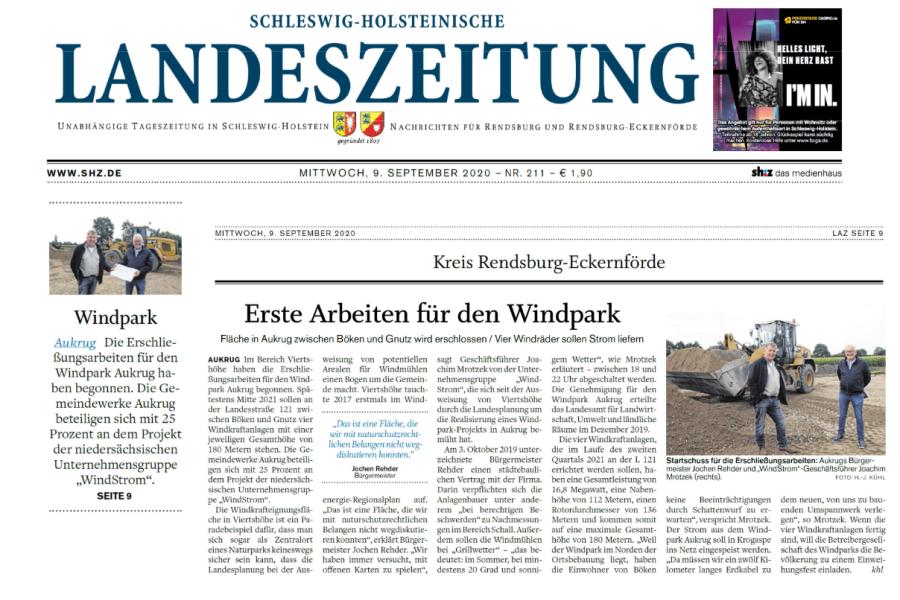 Schleswig-Holsteinische Landeszeitung - Erste Arbeiten für den Windpark Aukrug