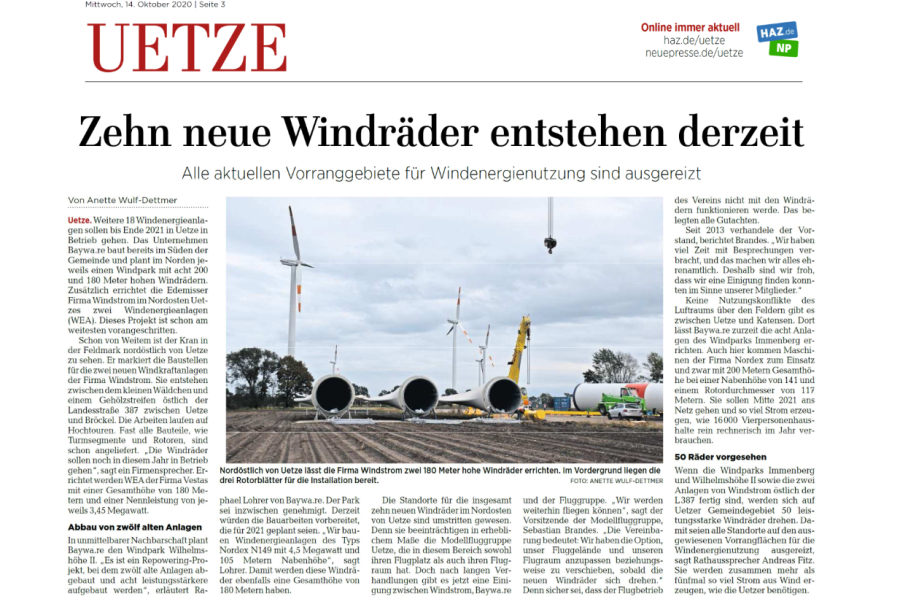 Hannover Allgemeine Zeitung - Zehn neue Windräder entstehen derzeit