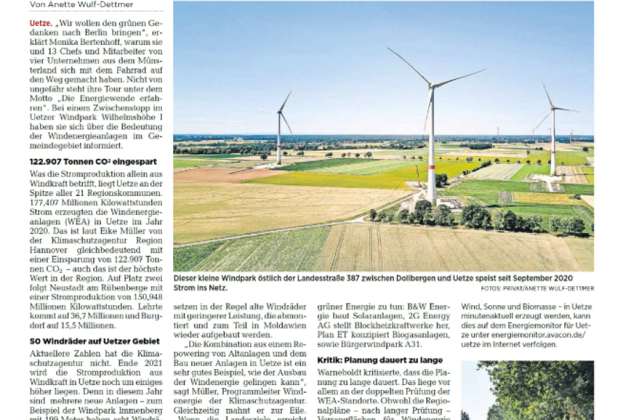 Hannover Allgemeine Zeitung - Spitzenreiter bei der Windkraft