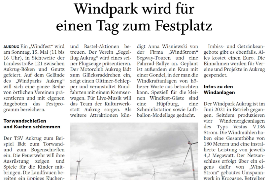 Schleswig-Holsteinische Landeszeitung - Windpark wird für einen Tag zum Festplatz