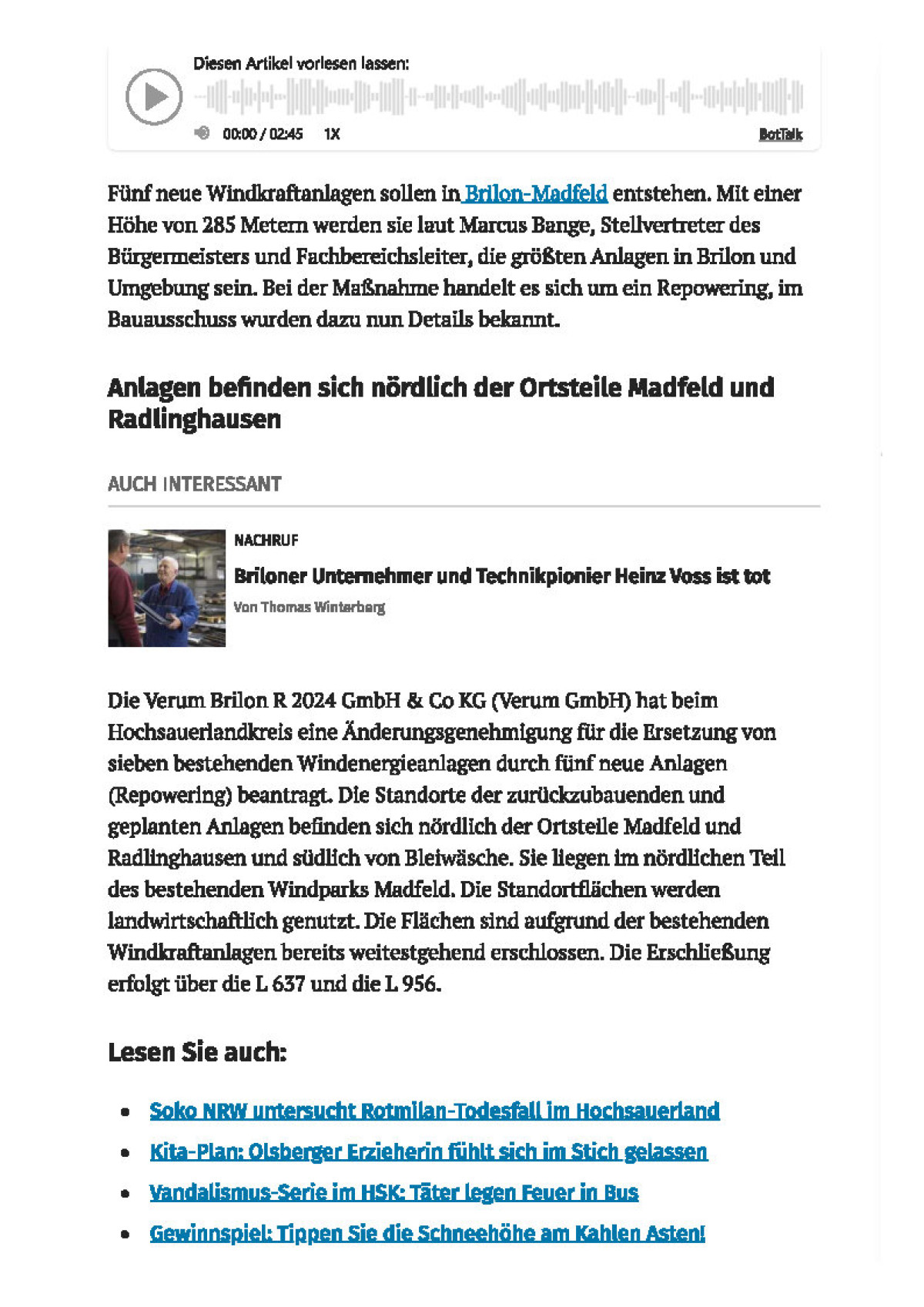2024 12 17 Brilon Rep. Westfalenpost Zeitungsartikel Page2